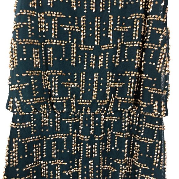 Cache Teal Green Gold Beaded Dress Size 0 - Picture 5 of 7